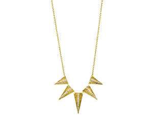 Yellow gold necklace with 5 triangles set with diamonds