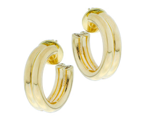 Yellow gold oval earrings with a double tube
