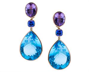 Amethyst earrings with tanzanite and blue topaz