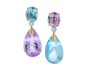 Earrings with kunzite, aquamarine and diamonds