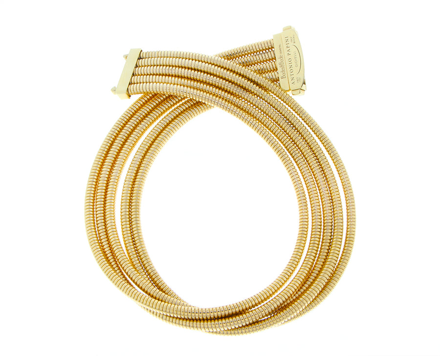Yellow gold 5 row tubo necklace