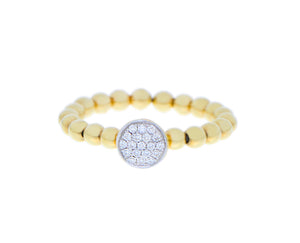 `yellow gold ball ring with a round of diamonds