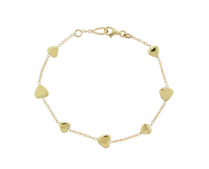 Yellow gold bracelet with heart charms