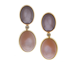 Rose gold oval moonstone clips with diamonds and cabochon cut moonstone pendants