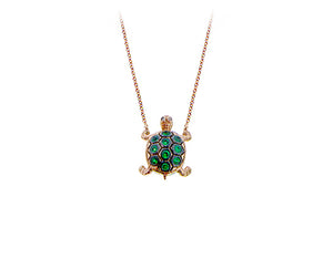 Rozegouden collier met schildpad bezet met tsavorieten en champagne diamanten