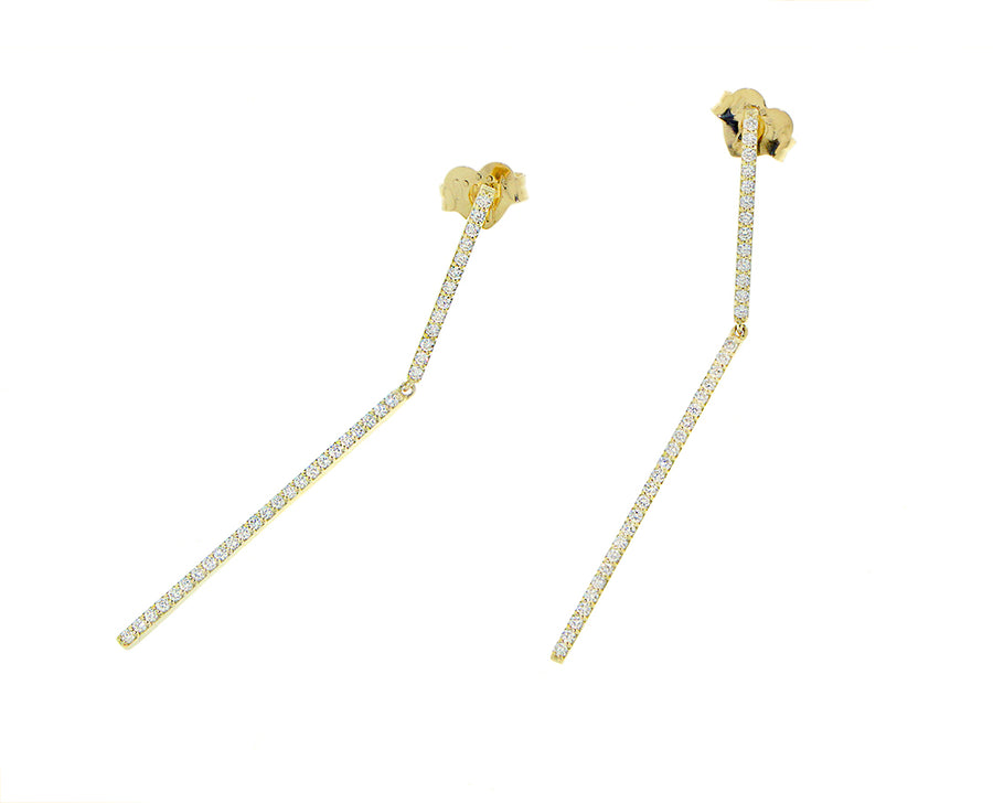 Yellow gold diamond rod earrings