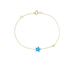 Yellow gold bracelet with an enamel star and diamond