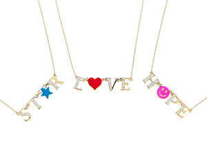Yellow gold necklaces with diamonds and enamel charms