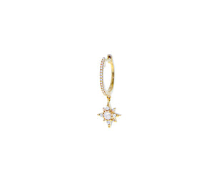 Yellow gold and diamond small single hoop with star pendant