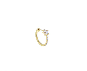 Yellow gold small diamond single hoop with a star