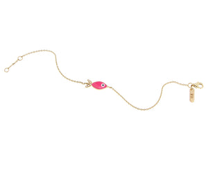 Geelgouden armband met roze emaille en diamanten vis