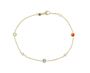 Yellow gold bracelet with diamonds and colored stones