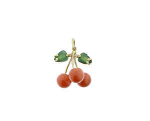 Yellow gold coral cherry pendant