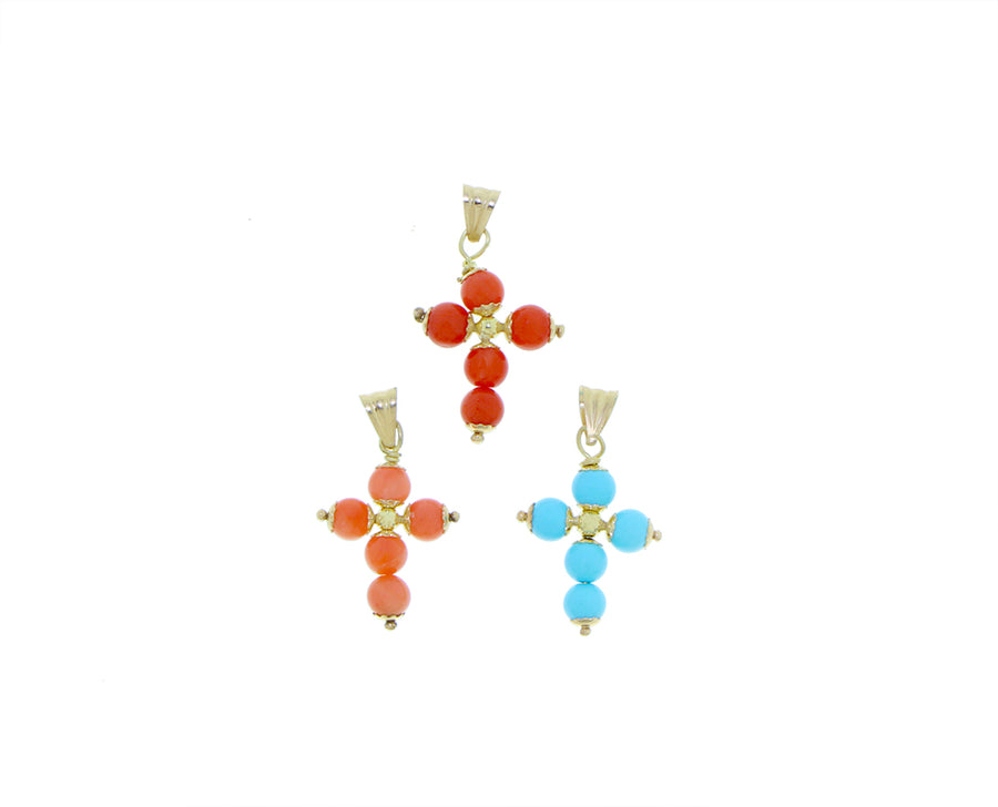 Yellow gold turquoise and coral charms