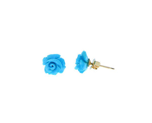 Yellow gold studs with turquois or coral roses