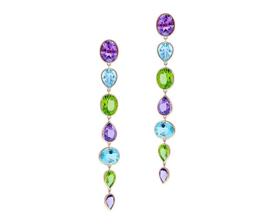 Rose gold earrings with 7 green amethysts or 7 mixed stones