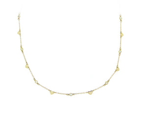 Yellow gold and diamond necklace with heart charms