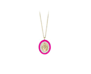 Yellow gold necklace with a Maria oval diamond and enamel charm