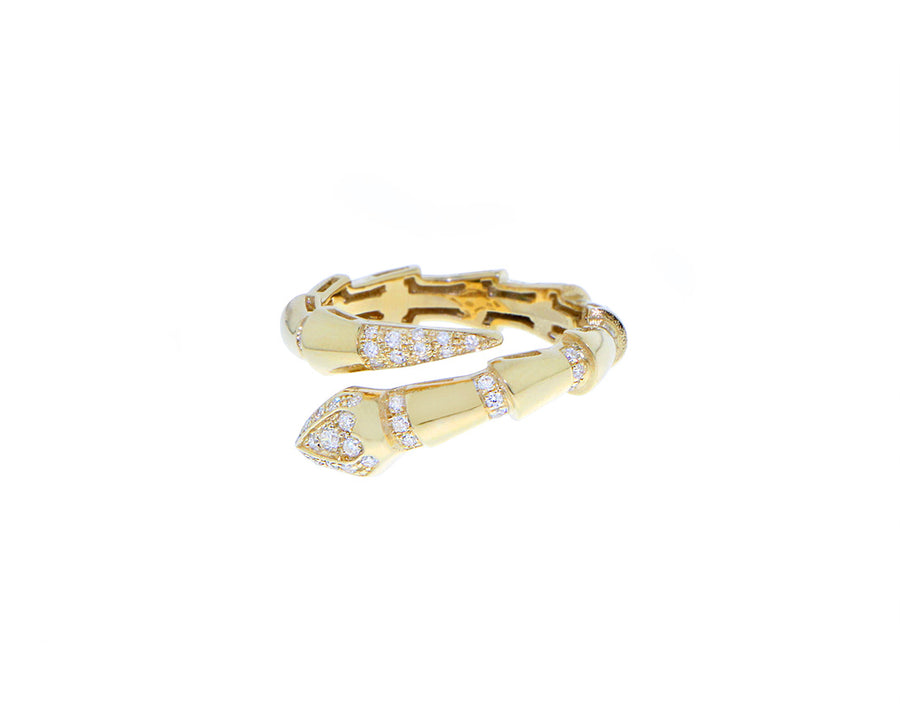 Yellow gold and diamond snake ring