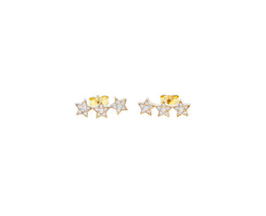 Yellow gold three diamond single star stud