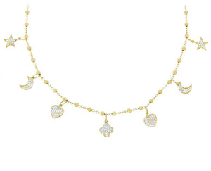 Yellow gold necklace with diamond charms