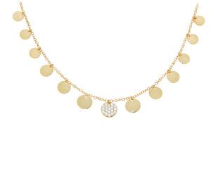 Yellow gold and diamond coin necklace