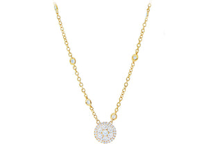 Yellow gold necklace with a diamond round pendant