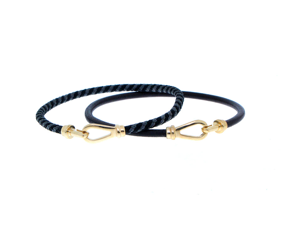 Leather or rope bracelet with a yellow gold closure