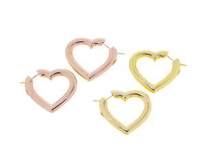 Rose or yellow gold heart shaped hoops