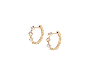 Rose gold hoops with four squared diamonds