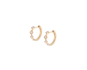 Rose gold hoops with four squared diamonds