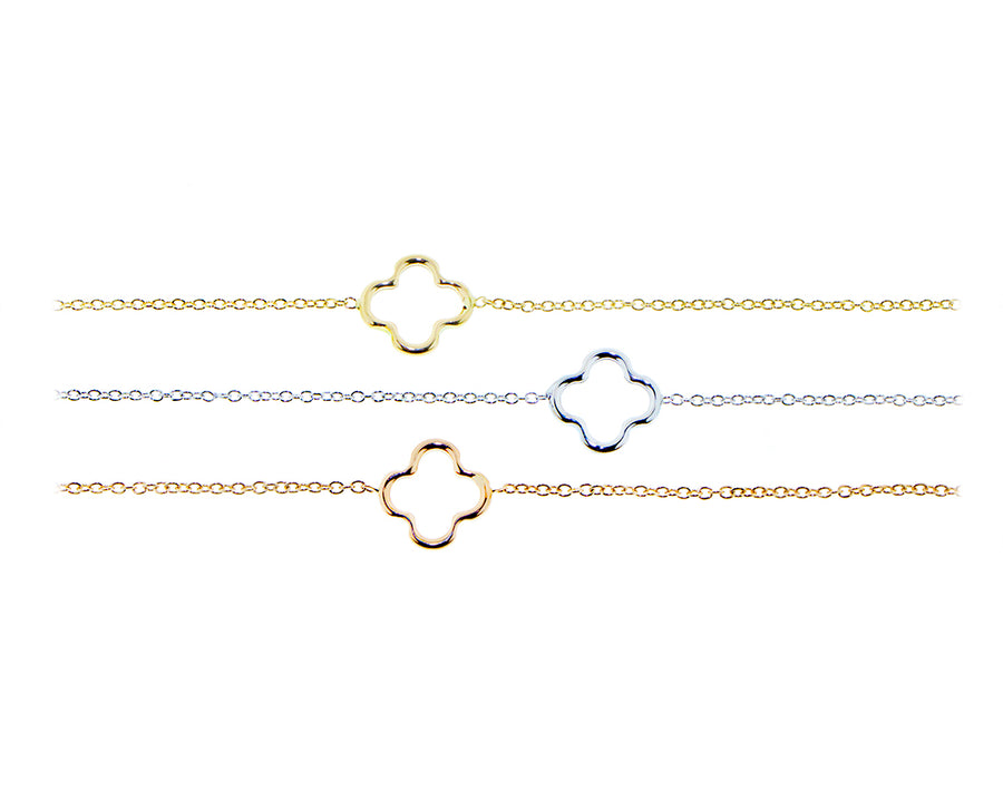 Yellow, white or rose gold single open clover bracelet