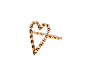 Rose gold twisted ring with an open heart charm