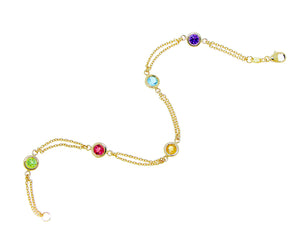 Yellow gold bracelet with round gemstone charms