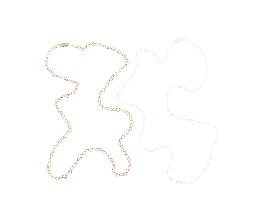 Yellow gold flat heart chain necklace