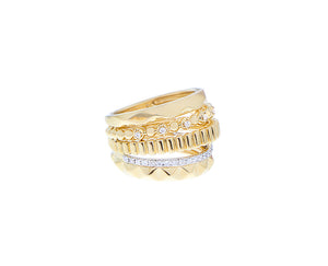 Yellow and white gold 5 rings with diamonds