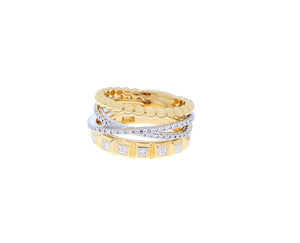 Yellow gold 4 rings crossover with diamonds