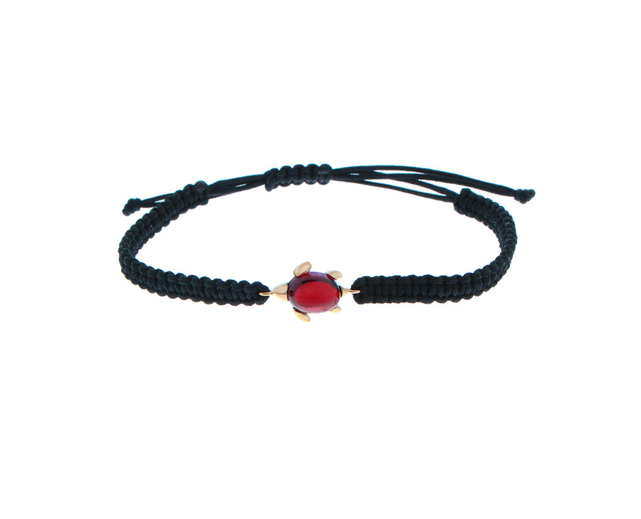 Knotted rope bracelets with a rose gold and gemstone turtle charm