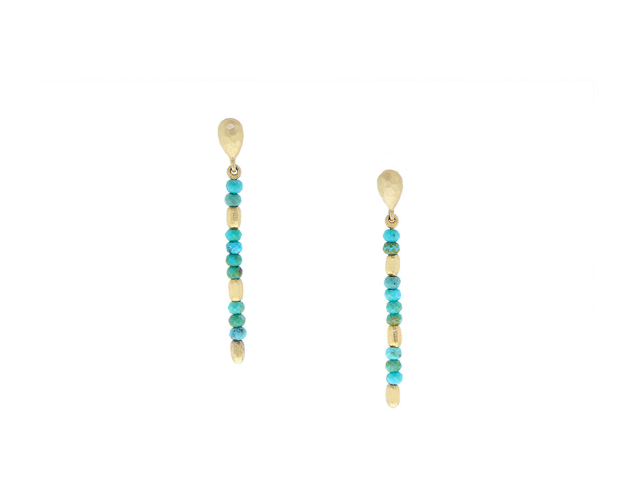 Yellow gold nugget and lapis lazuli or turquois bead earrings