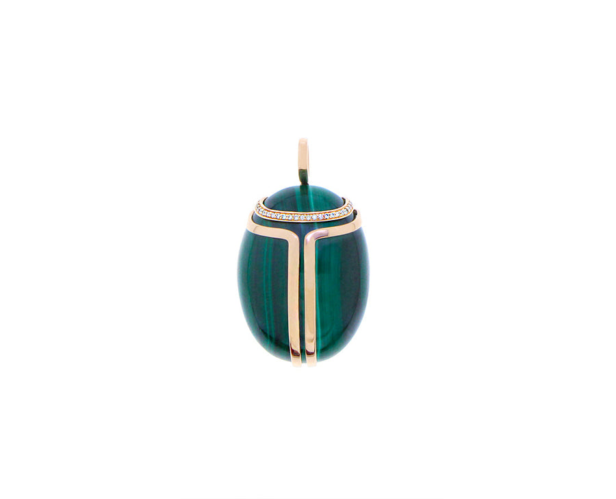 Rose gold and diamond cabochon cut malachite or amazonite scarab pendant