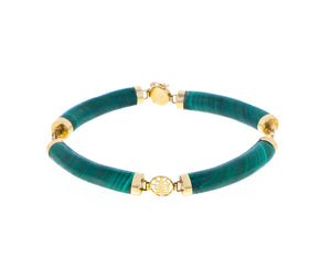 Yellow gold and malachite bracelet with Chinese symbols