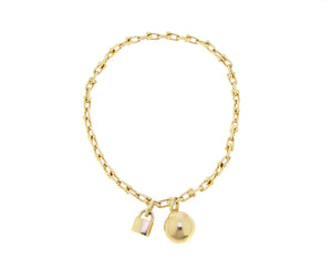 Yellow gold Tiffany necklace with detachable ball & lock charms