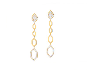 Yellow gold diamond-shaped chain earrings with diamonds