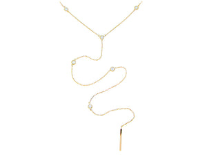 Yellow gold Y necklace with diamonds