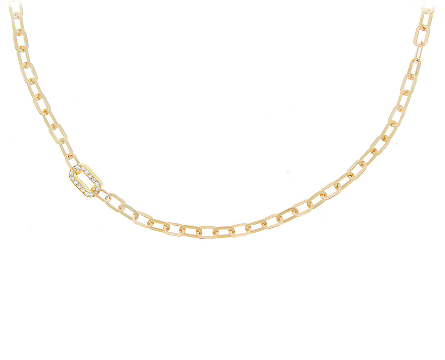 Yellow gold oval chain necklace with one diamond element