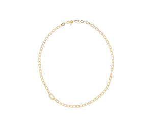Yellow gold oval chain necklace with one diamond element