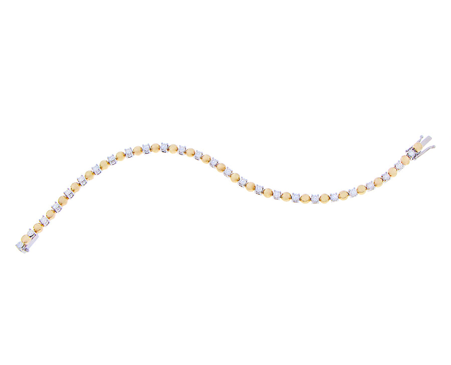Yellow and white gold diamond small ball bracelet