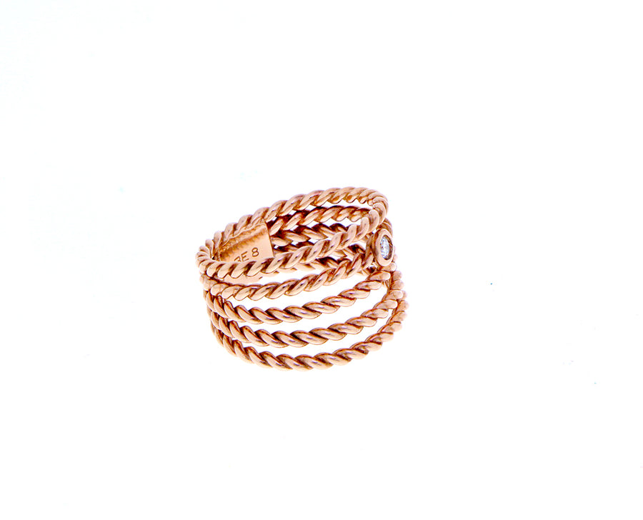 Rose gold twisted multi ring with one diamond