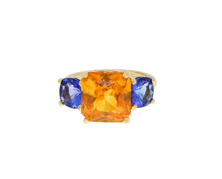 Yellow gold ring with citrine and sapphires or ruby