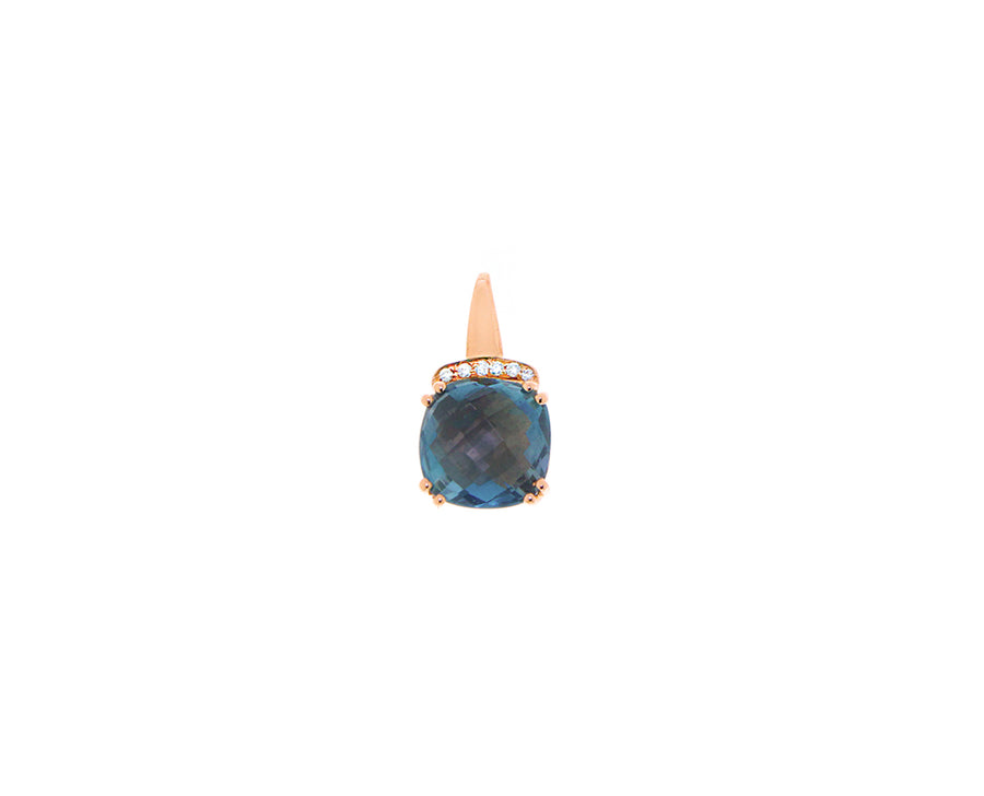 Rose gold diamond pendant with a london blue topaz